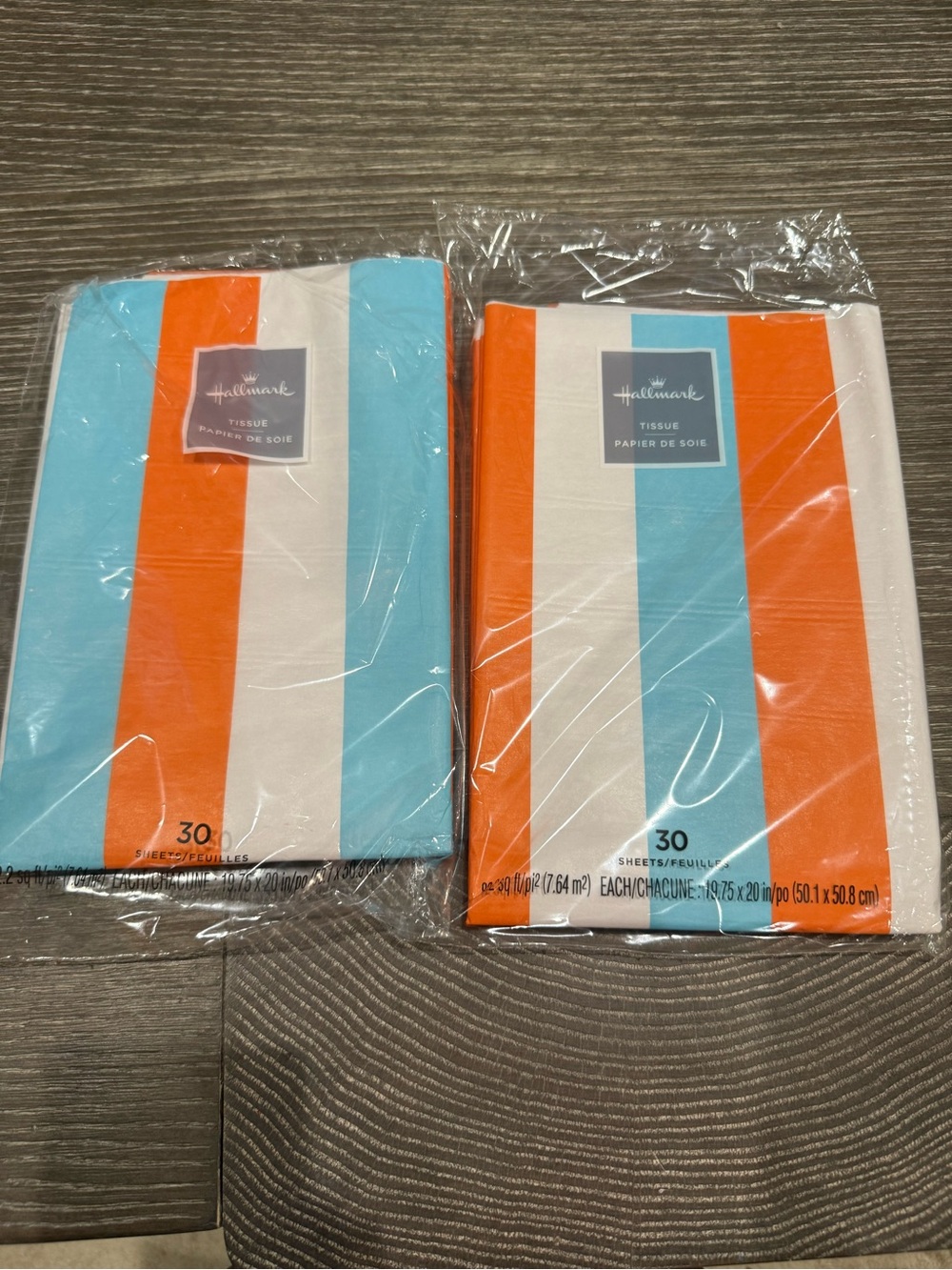 NWT Hallmark Tissue Paper Orange, Aqua & White Stripes 30 sheet per pack